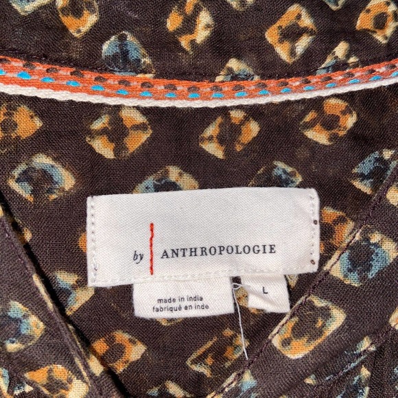 Anthropologie Button Up Womens Large Brown Polka Dot Kimono 3/4 Sleeve Casual - Picture 4 of 16